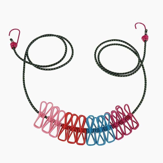 Snner Reisen Camping Elastische Wäscheleine mit 12st Pegs Bunte