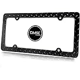 DMSE Heavy Duty Metal Diamond Plate Plated License Plate Frame Cool Decorative Design For Any Vehicle (Black)