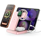 Intoval 5-in-1 Charging Station, for iPhones 17/17 Pro/17 Pro Max and Androids, iPad Pro/Air/Mini, Apple Watch 11/Ultra 3/Ultra 2/Ultra/10/9/8/7/SE, Wireless Charging Dock for Multiple Devices (Pink)