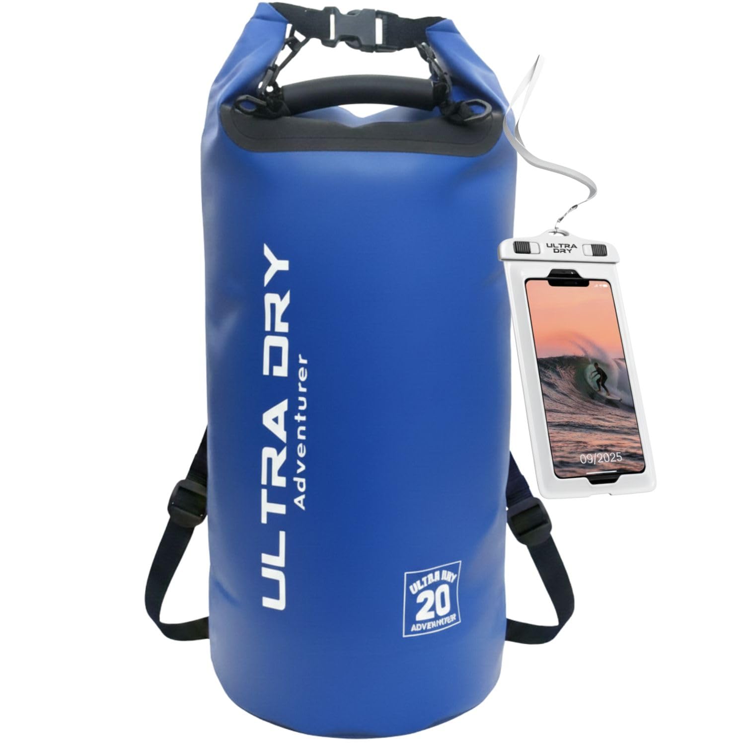 Premium Waterproof Bag, Sack with Phone Dry Bag and Long Adjustable Shoulder Strap Included, Perfect for Kayaking/Boating/Canoeing/Fishing/Rafting/Swimming/Camping/Snowboarding (Blue, 20 L) …