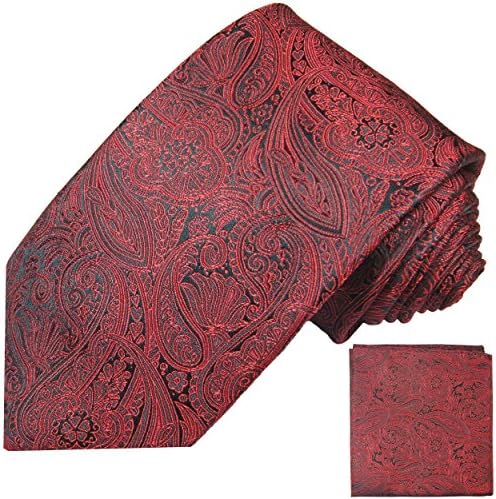 100% Silk Mens Tie a. Pocket Square by Paul Malone Burgundy