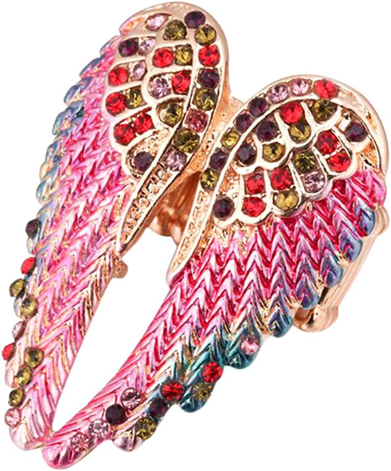 Scrox Women's Crystal Angel Wings Stretch Rings Biker Jewelry (Pink)