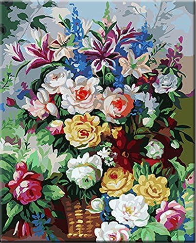 [WOODEN FRAMED] ALB 16" x 20" Paint by Numbers Diy Painting Famous Painting Collection 1 (Flower Basket 1)