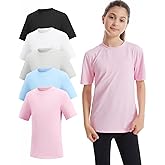 Celfaeree 5 Packs Girls Athletic Shirts Short Sleeve Active T-Shirts Dry Fit, Sports Workout Shirts for Kids Teens
