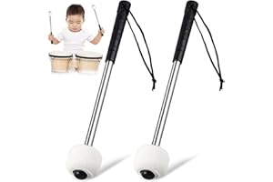 ERINGOGO A Pair of Stainless Steel Drumstick Drumsticks Drum Mallet Sticks Tenor Drum Mallet Bass Drum Mallets Timpani Mallet Felt Mallets Sticks Bass Drum Snare with Stainless Steel Handle 5a Wool Felt