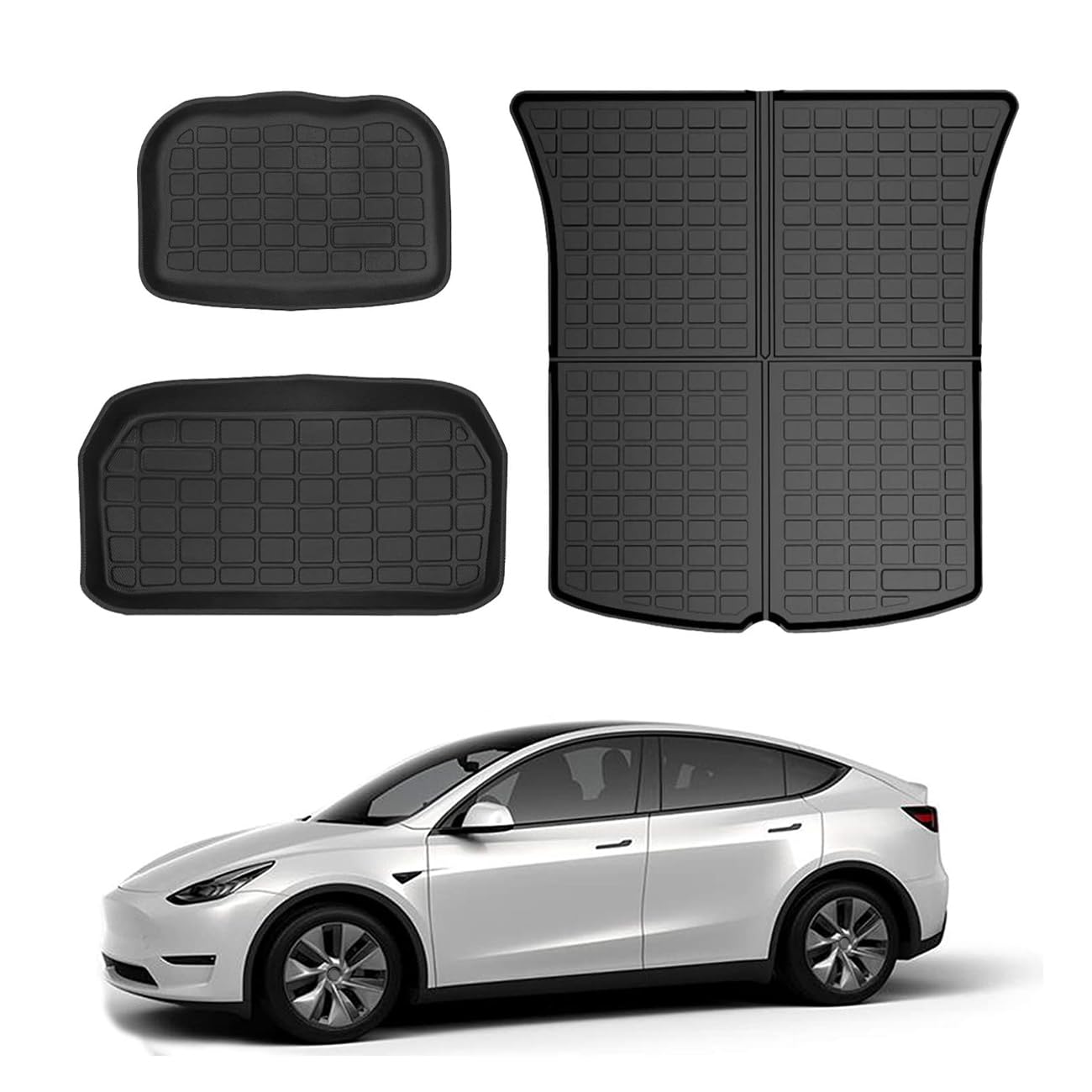Photo 1 of Storage Mats and Cargo Liners, All Weather Rear Cargo Trunk Tray Floor Mat Custom Fit Compatible with 2020-2024 2025 Model Y 5-Seat?Not for Juniper?, 3D Tech Waterproof Durable TPO Accessories
