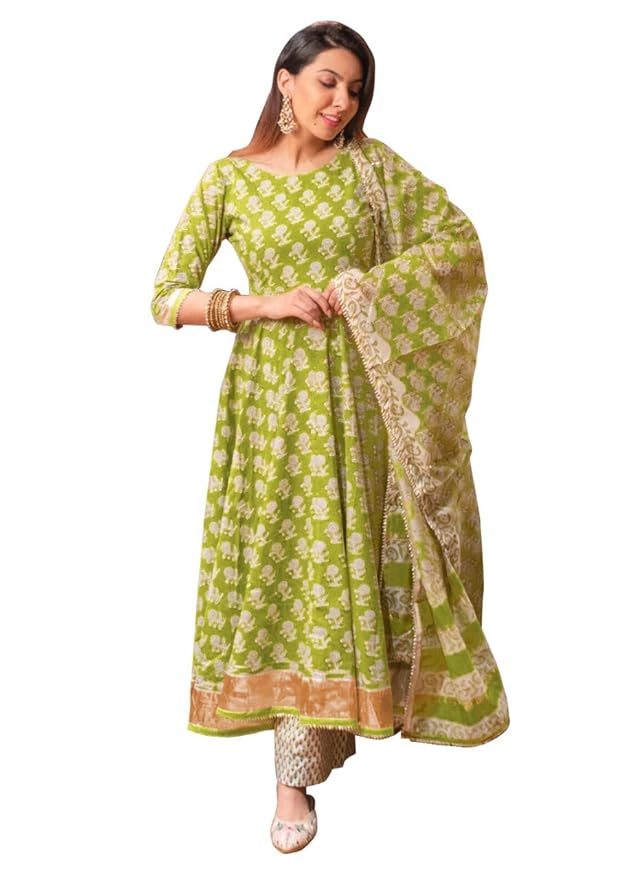 Buy MV Fashion Printed Cotton Kurta/Kurti with Pajama with Dupatta Set for Women's (XLarge