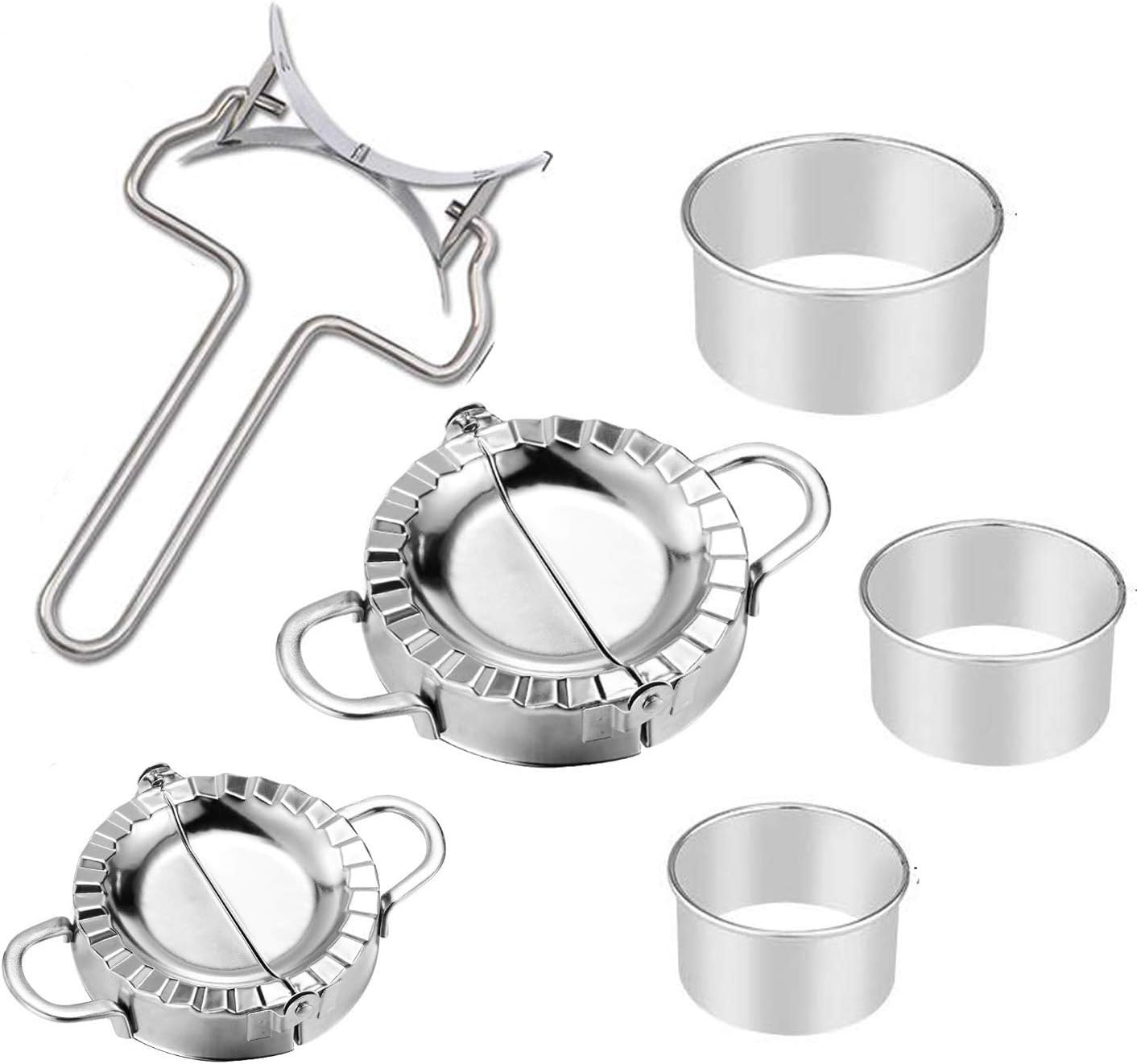 6Pcs Stainless Steel Dumplings Maker, Complete set of dumpling equipment, 2 Pcs Dumpling Molds, 3 Pcs Dumpling Skin Cutter, Pie Ravioli Empanadas Press Mold Kitchen Accessories