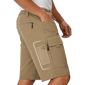 Wangdo Men's Hiking Cargo Shorts Lightweight Outdoor Tactical Work Shorts | Quick-Dry,6 Pockets,Elastic Waistband with Button