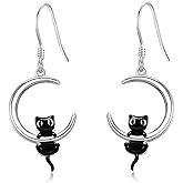 Black Cat Earrings for Women Sterling Silver Moon Dangle Earrings Jewelry Gifts for Women Cat Lovers