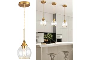 1-Piece Island Light for Kitchen, 1-Light Gold Kitchen Island Hanging Pendant Light with Clear Round Glass Shades, Brushed Go