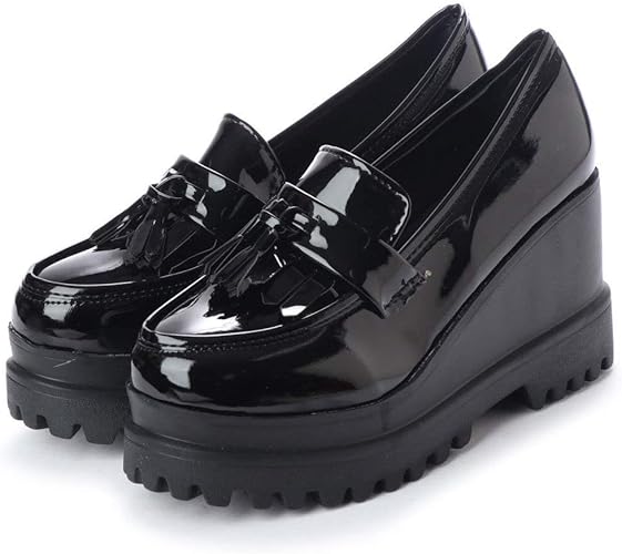 Amazon その他ブランド 厚底 ローファー エナメル タッセルローファー キルトタッセル ウェッジソール シューズ レディース 春 靴 Nxl01 38 24 0cm ブラック 黒 Other Brand その他ブランド ローファー スリッポン