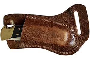 COAST LEATHERS Custom Leather Sheath for Buck 110 or 112. Water Buffalo Antique Brown Leather. Right-Hand Cross Draw to be Worn on The Left Side.Strong and Durable, Holester ONLY
