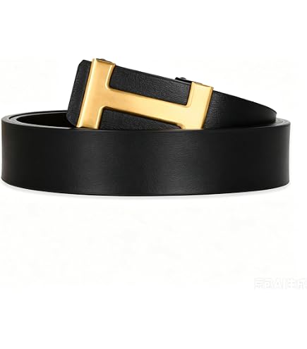 rgwtgkyh Black Leather Belt for Men Women Adjustable Gold/Silver Buckle Suit Belts for Dress and Casual (gold, 43inch) at Amazon Men's Clothing store