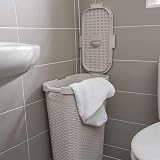 Addis Faux Rattan 40 Litre Slim Laundry Hamper with Lid Beige Calico view 3