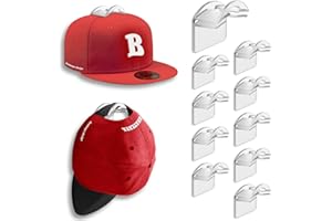 BRATEAYA Baseball Hat Holder for Wall, Adhesive Hat Racks for Baseball Caps, Super Strong Hat Display Hooks, No Drilling Hat Organizer Men Boys Bedroom Accessories, Clear, Pack of 10