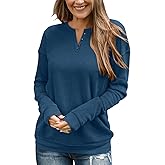 TICTICMIMI Women's V Neck Long Sleeve Tops Lightweight Sweatshirts Button Fall Shirts