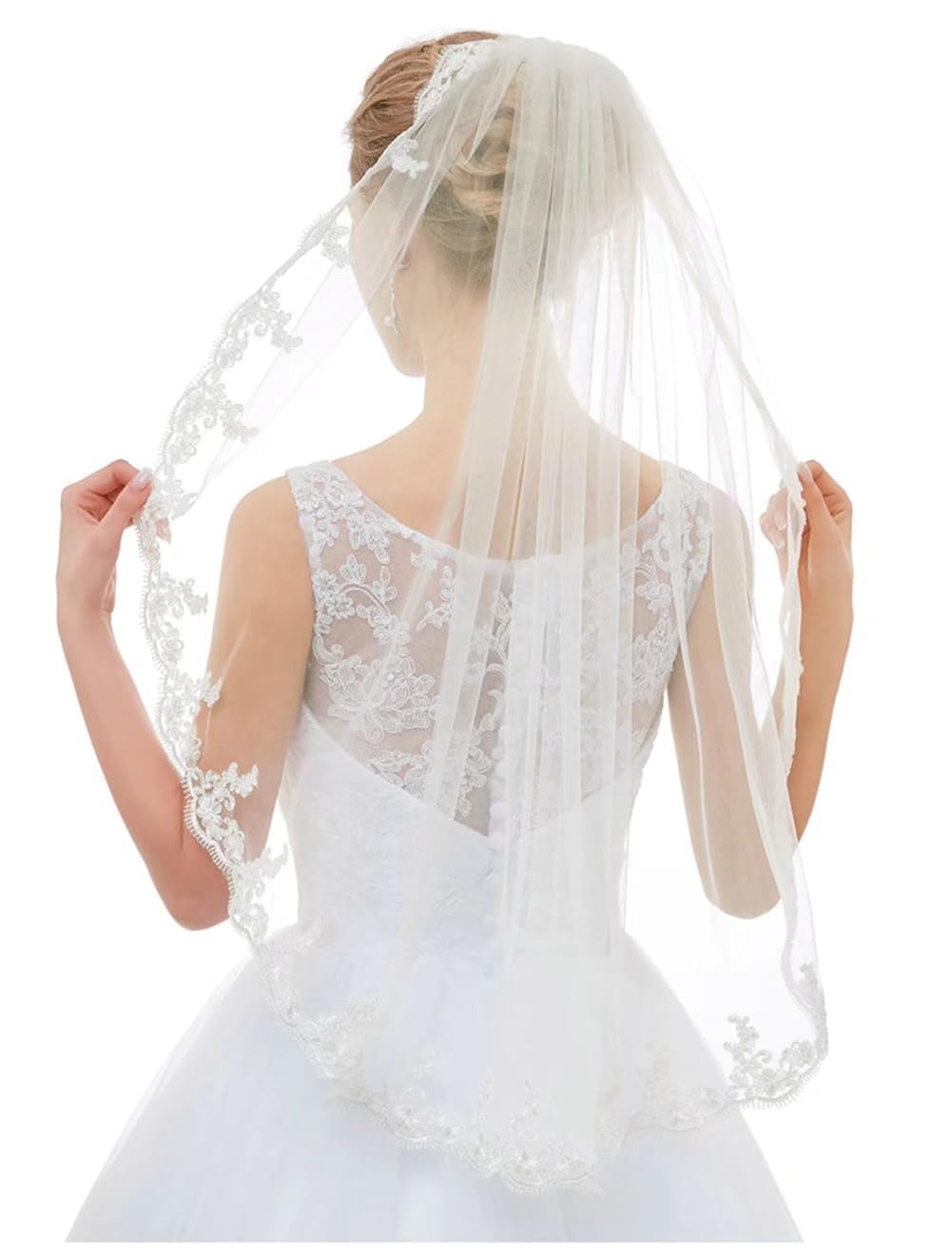 Nusswahn De Bridal Accessories Special Occasion Accessories Aibiyi Lace Edge 1 Tier Short Bridal Veil With Comb Aby V