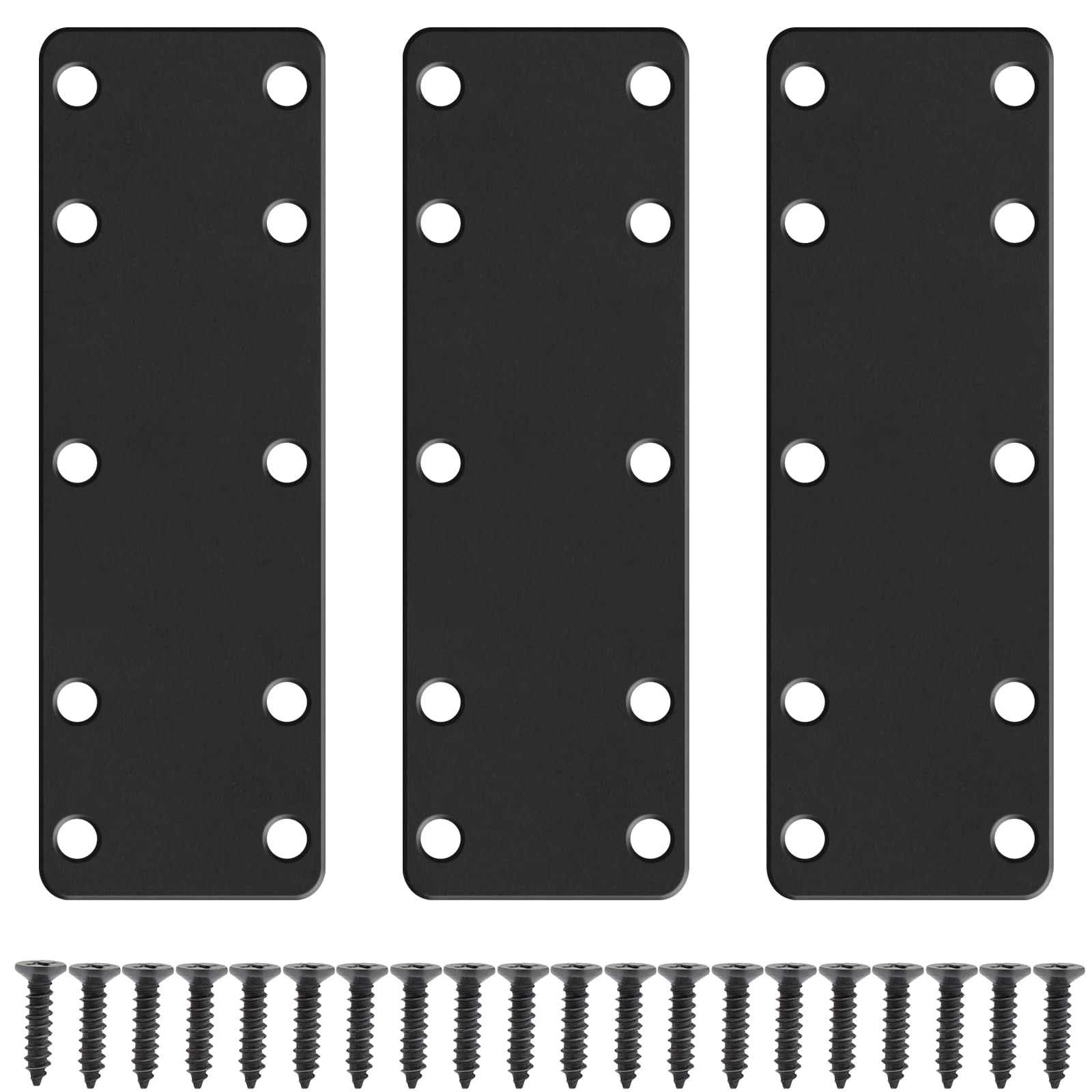 38*140mm Black Flat Brackets for Wood, 3Pcs Mending Plates, Joining Plates Flat Bracket Connector Joining Mending Plate with Screws for Repair Fixing Furniture