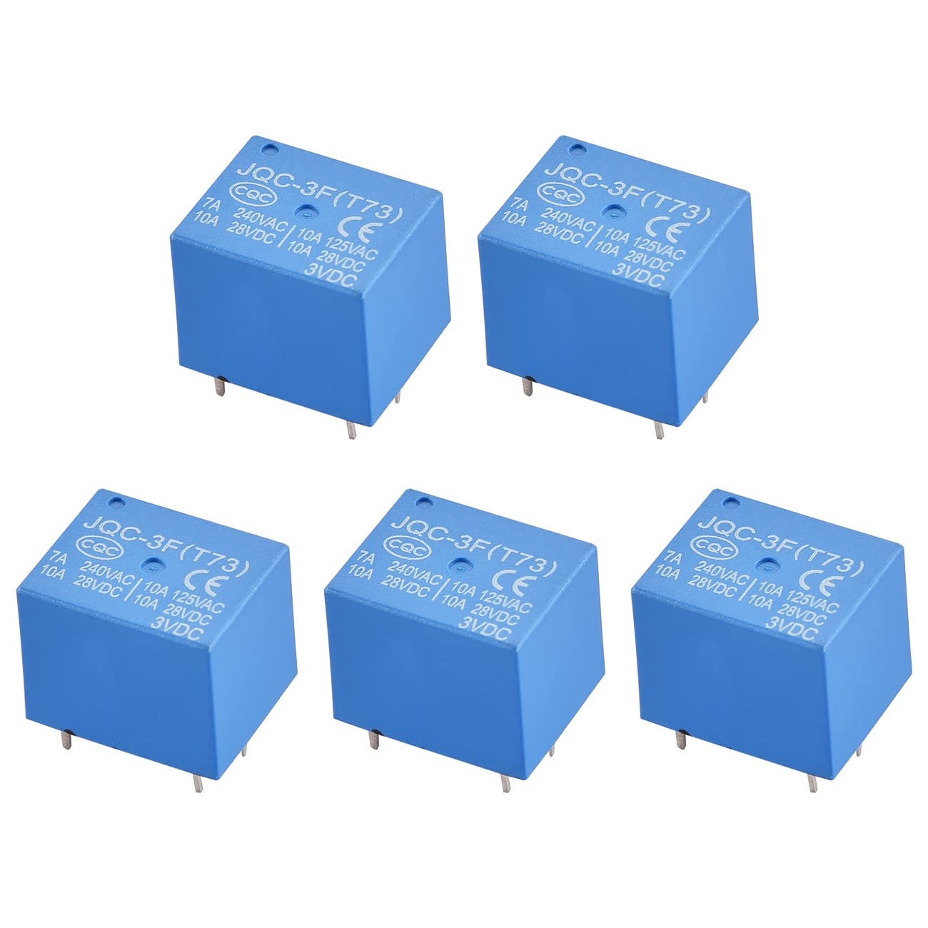 Heschen PC Board Relay, JQC-3F(T73), DC3V Coil, SPDT, 7A 240VAC, 5 Pin terminals, 5Pack