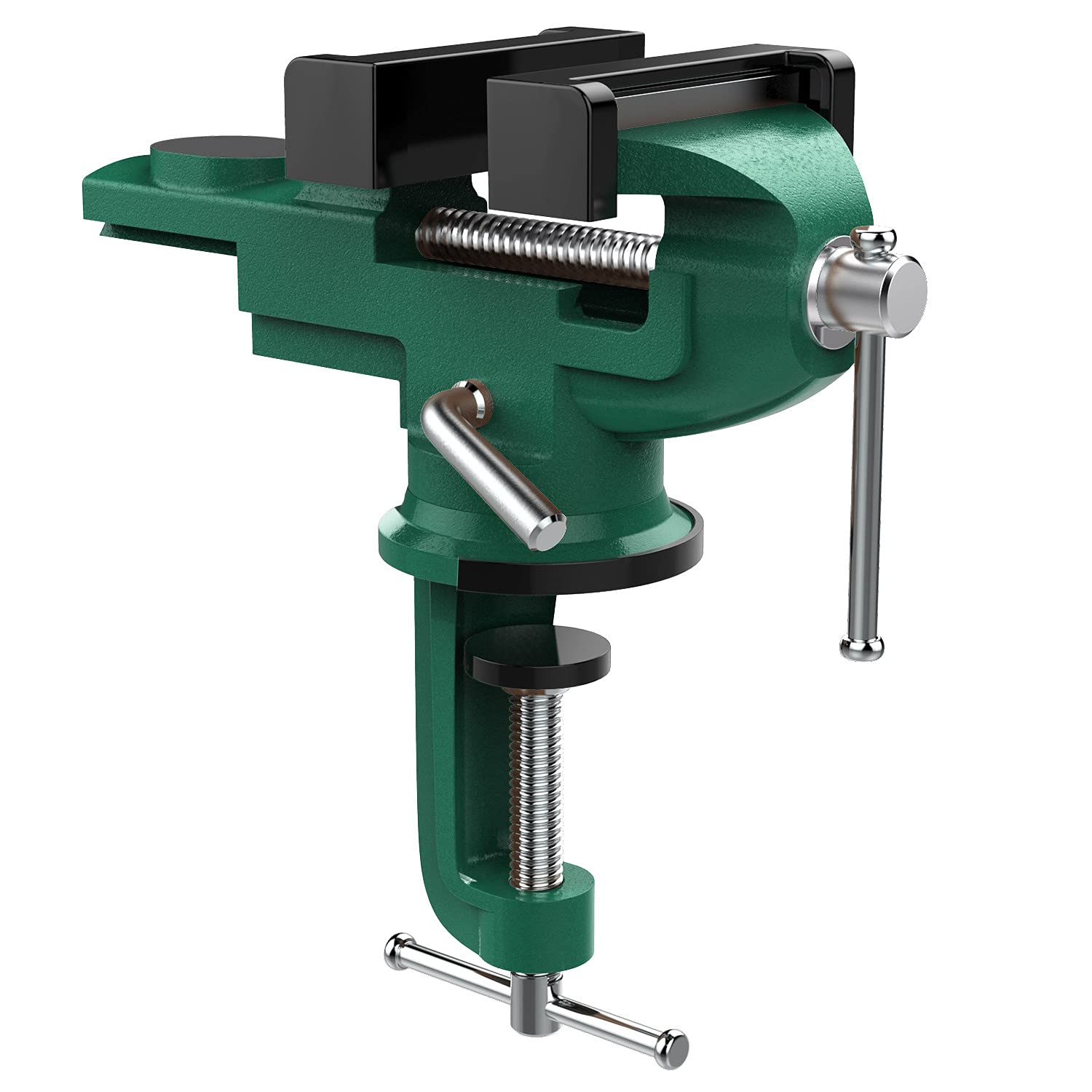 Nuovoware Table Vise 70mm, 360° Swivel Base Universal Home Vise Portable Bench Clamp, Clamp-on Vises Bench Clamps Fixed Tool for Woodworking,Metalworking,Cutting Conduit,Drilling,Sawing, Army Green