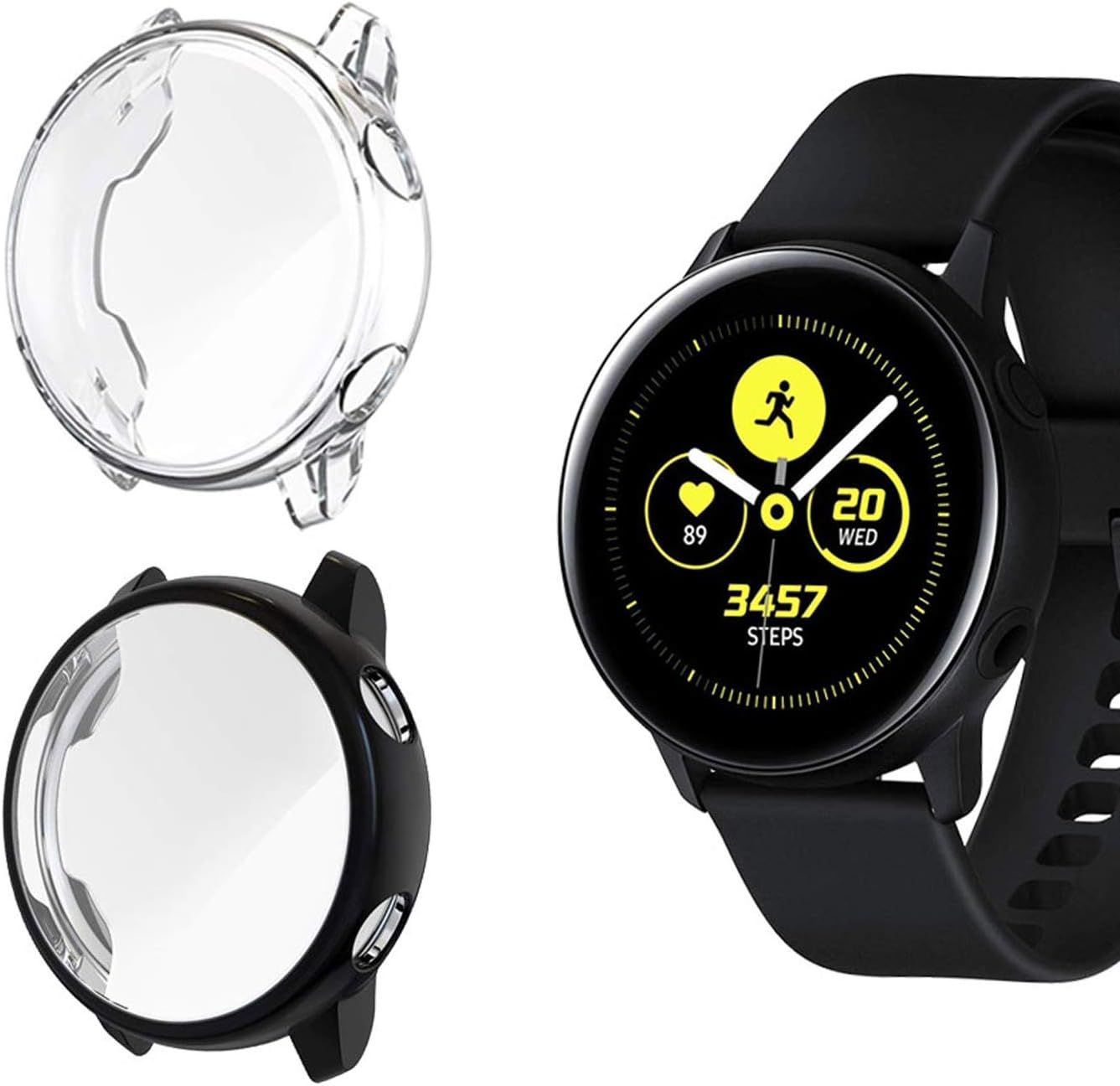 (2-Pack) KPYJA for Samsung Galaxy Watch Active 1 Screen Protector, All-Around TPU Anti-Scratch Flexible Case Soft Protective Bumper Cover for Galaxy Watch Active 40mm Smartwatch (Black/Clear)