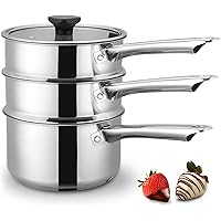 Double Boiler & Steam Pots for Melting Chocolate, Candle Making and more - Stainless Steel Steamer with Fashion Flat…