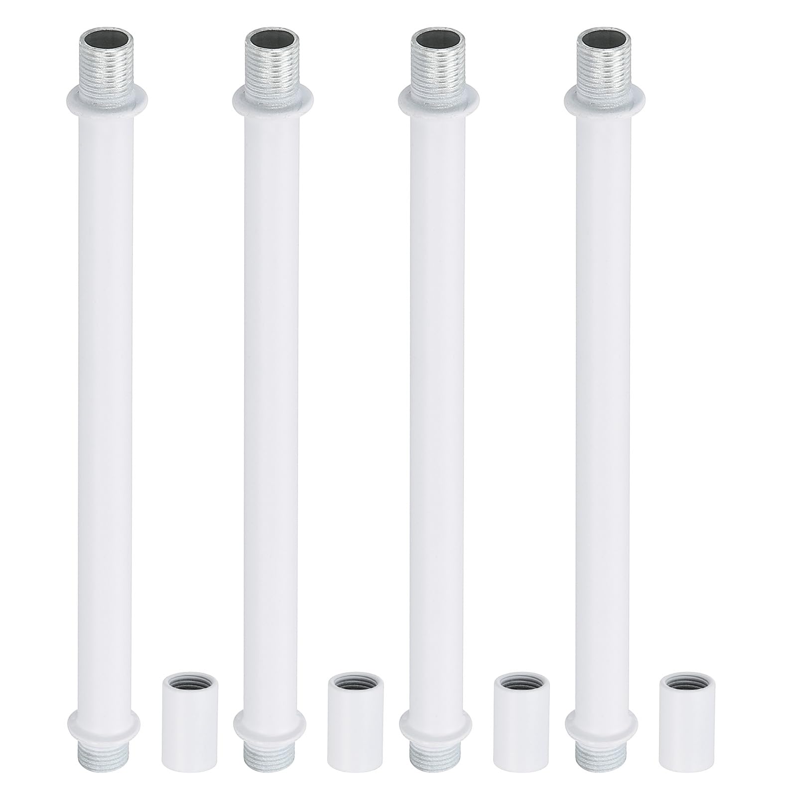 PATIKIL Straight Pipe Lamp Stems Rod Kit, 4Set M10 Carbon Steel 150mm(5.91") Long Double End Thread Rod with Coupling Nuts Sleeve Connector for Table Lamps Chandeliers, White