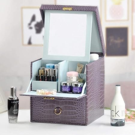 Amazon Godlovefull メイクボックス 木製 引き出し ワニ紋 おしゃれ コスメケース 化粧品収納ボックス 化粧鏡付き 取っ手付 鍵 付き 持ち運び プロ用 ジュエリーケース 小物コスメ入れ 收納抜群 家庭用 F パープル Godlovefull メイクボックス 通販