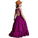 Girls Kids Lace Back Full-Length Backless Tulle Party Holiday Flower Girl Dress Size 4-14