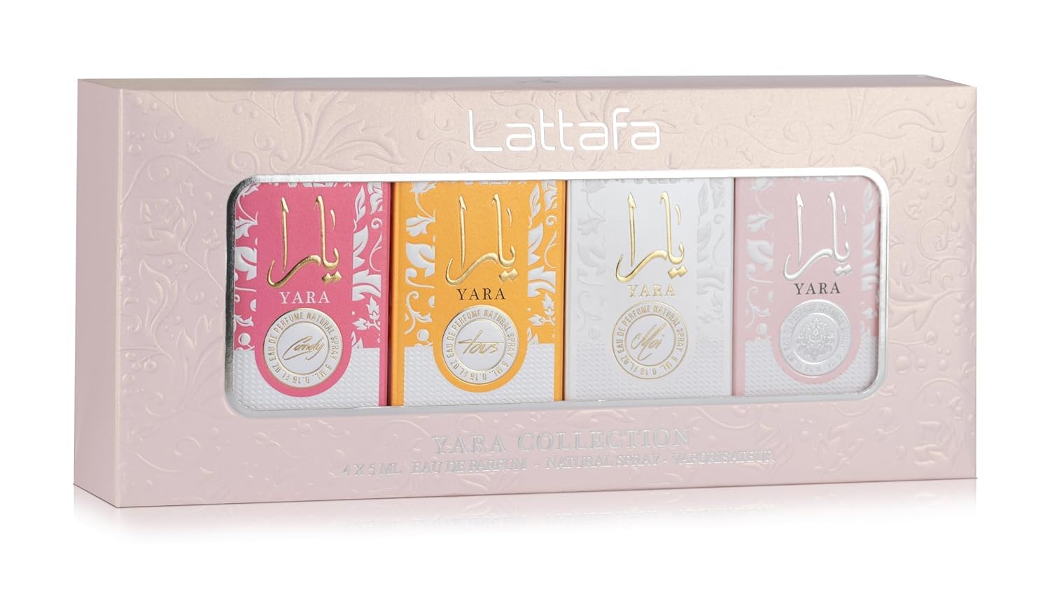 Lattafa Yara Collection – 4 × 5 ml Eau de Parfum Gift Set for Women (Yara + Yara Moi + Yara Tous + Yara Candy)