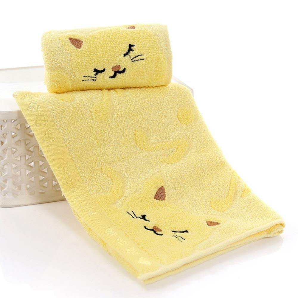Fliyeong Premium Kids Face Cloth Soft Washcloths Cute Cat Hand Face Towel yellow