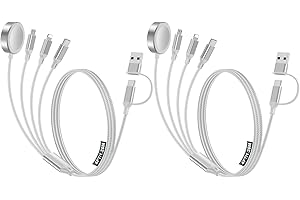 HITFINE 4-in-2 Multi Charging Cable for Apple Watch Charger/Samsung/iPhone Charger,Car/Office/Camping/Travel Essentials,Type C Cable Cord for iWatch Ultra/10-2/iPhone 16-11/Samsung S25-S20,iPad,airPods-White
