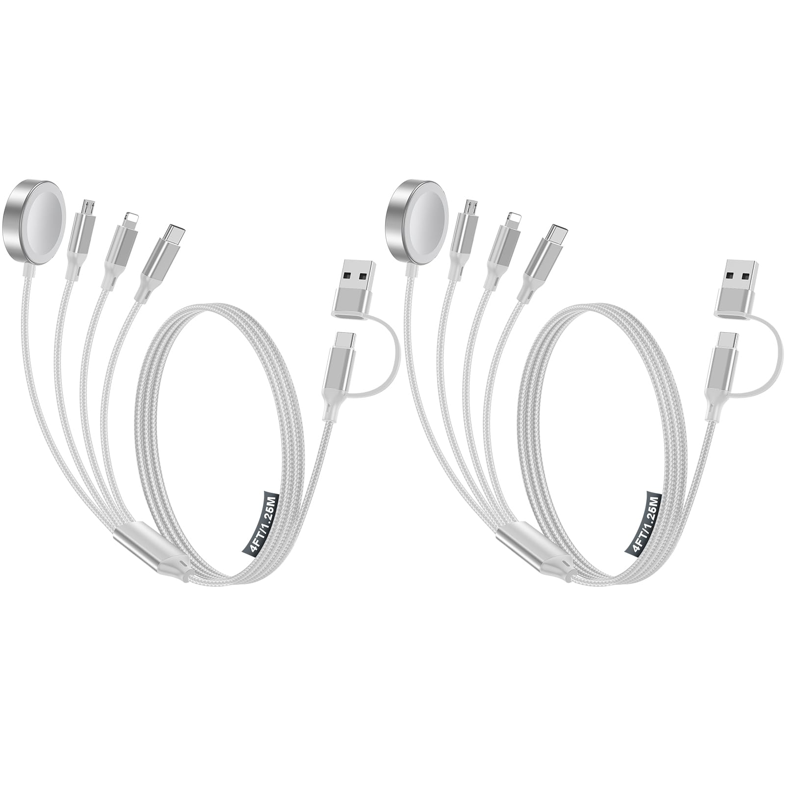 Photo 1 of 4-in-2 Multi Charging Cable for Apple Watch Charger/Samsung/iPhone Charger,Car/Office/Camping/Travel Essentials,Type C Cable Cord for iWatch Ultra/10-2/iPhone 16-11/Samsung S25-S20,iPad,airPods-White