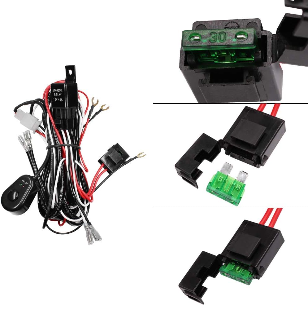 YUNPICAR YUNPICAR LED Light Bar Wiring Harness Kit with 12V 40A Fuse Relay ON/Off Switch for LED Off-Road Driving Light Fog Light Work Light (2 Lead) (Relay harness kit)