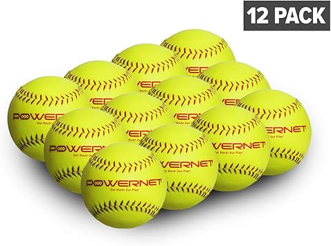 Amazon Powernet 練習用ソフトボール 12個パック レクリエーショングレード 規定サイズボール ソフトボール ソフトボール バット 野球 ヒッティング ピッチング 練習 トレーニングに最適 明るい黄色 赤い縫い目 Powernet ボール