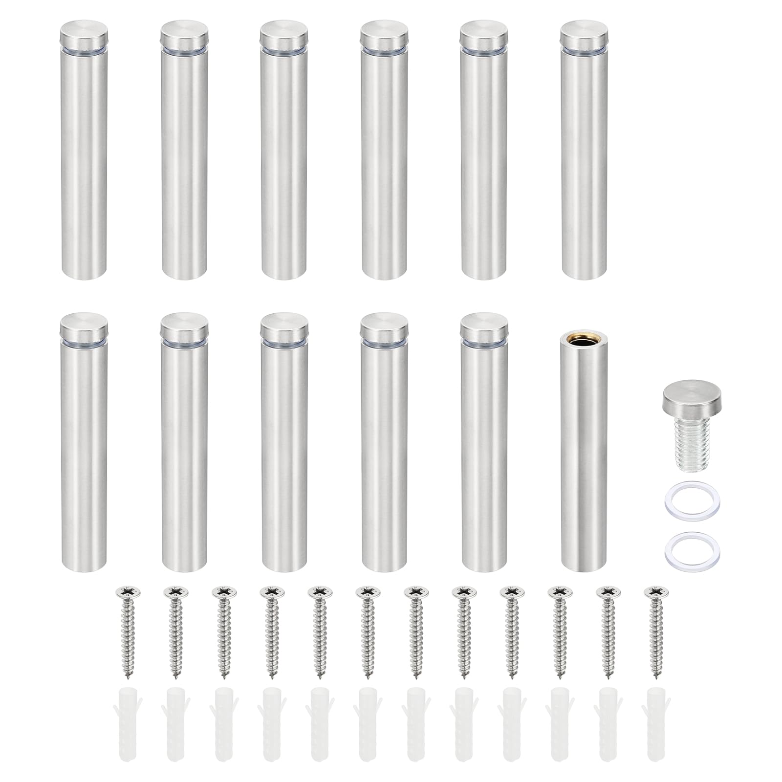 PATIKIL 5/8 x 4 inch Sign Standoff Screws, 12 Set Stainless Steel Wall Standoff Mounting Hardware Advertising Glass Nail for Hanging Acrylic Picture Frame Acrylic Panel, Silver