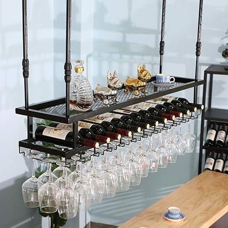 Amazon ワイングラスホルダーを吊るす産業2層ワインラック天井ワインラックグラスウェアホルダーゴブレットホルダー棚シャンパングラスラックレトロな創造的なカップホルダーバーパブ ワインラック ホルダー グラスホルダー オンライン通販