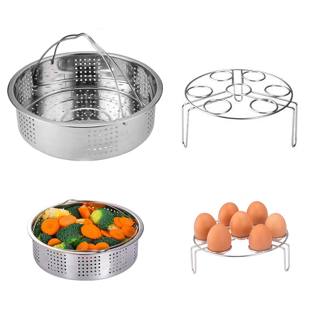 Grizef SUS304 Stainless Steel Steamer Basket with 304 Stainless Steel Egg Steam Rack Compatible with Instant Pot 5,6,8 qt Electric Pressure Cooker