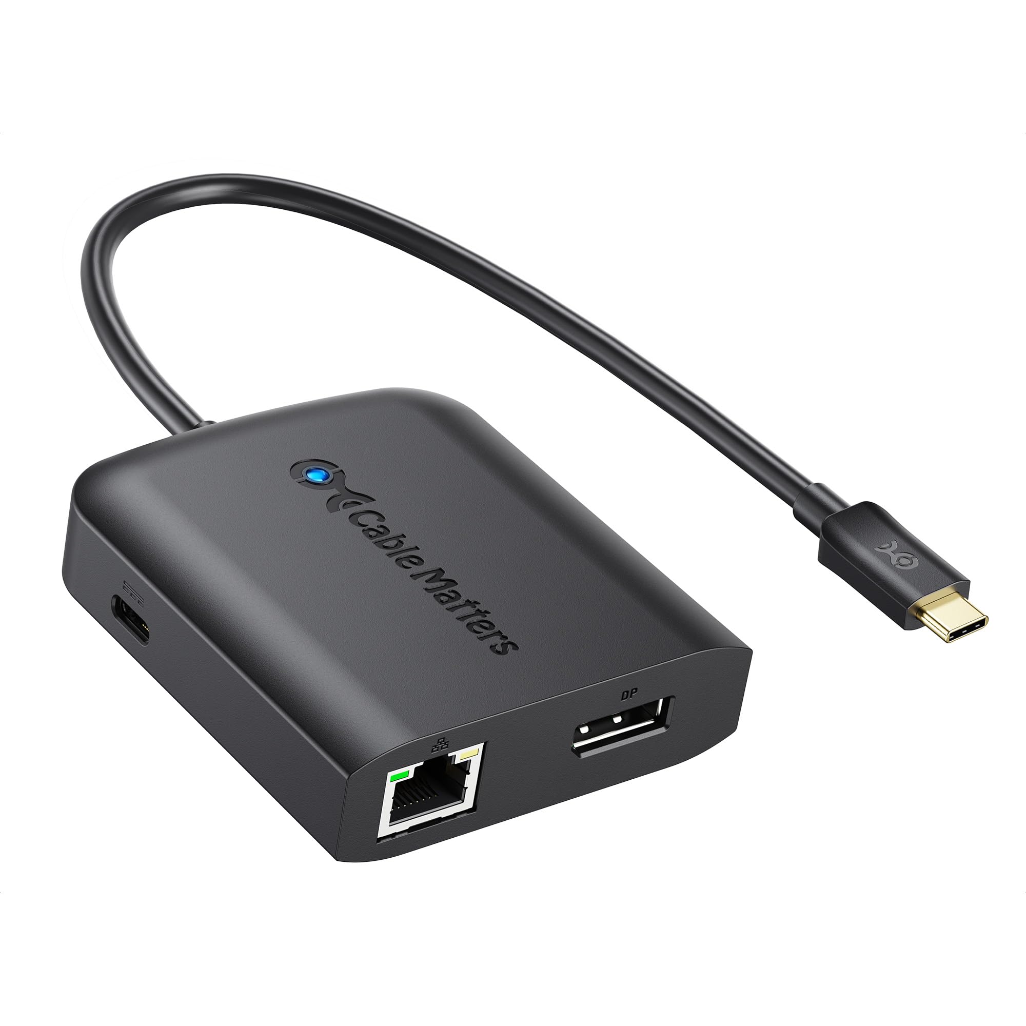 Cable Matters USB C Multiport Adapter With DisplayPort 8K, 2x USB 2.0, 480Mbps Ethernet, and 100W Charging in Black - Thunderbolt 3 Port Compatible for MacBook Pro and More