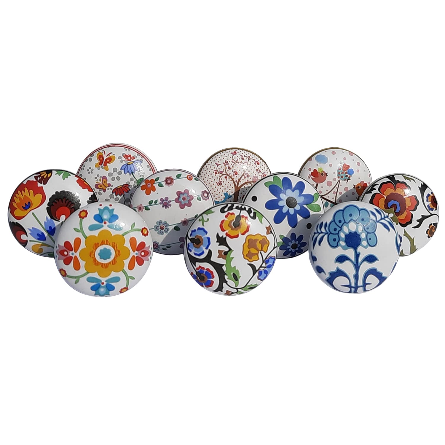 Royal Kraft Vintage Printed Ceramic Pull Knobs for Kitchen Cabinet, Door & Drawer, Wardrobe, Cupboard (Set of 10) Sknob012 — image 1