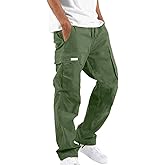 Sblioda Cargo Pants for Men Drawstring Elastic Waist Hiking Joggers Cotton Loose Tactical Sweatpants Workout Outdoor Trousers