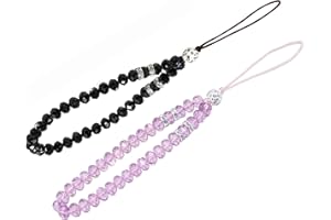 zdyCGTime Cell Phone Lanyard Strap Bling Crystal Beads Hand Wrist Lanyard Strap String for Cell Phone Camera Purse MP3 MP4 iPod PSP Keychain (2 Packs)(17cmBlack&Purple)
