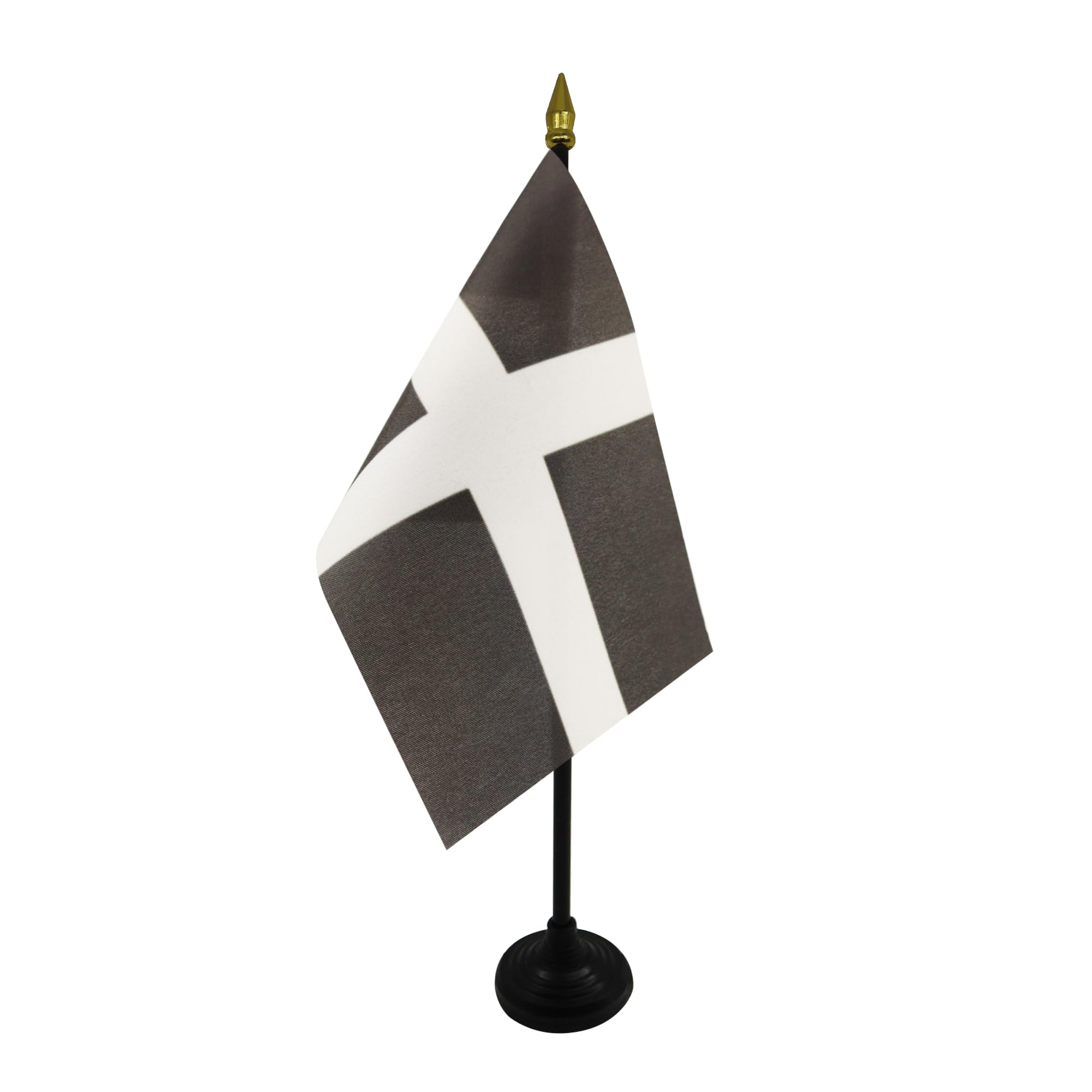 AZ FLAG - Saint Piran's Table Flag 4'' x 6'' - Cornwall Mini Desk Flag 100% Polyester 15 x 10 cm - Office Mini Banner with 10'' Pole - Golden Spear