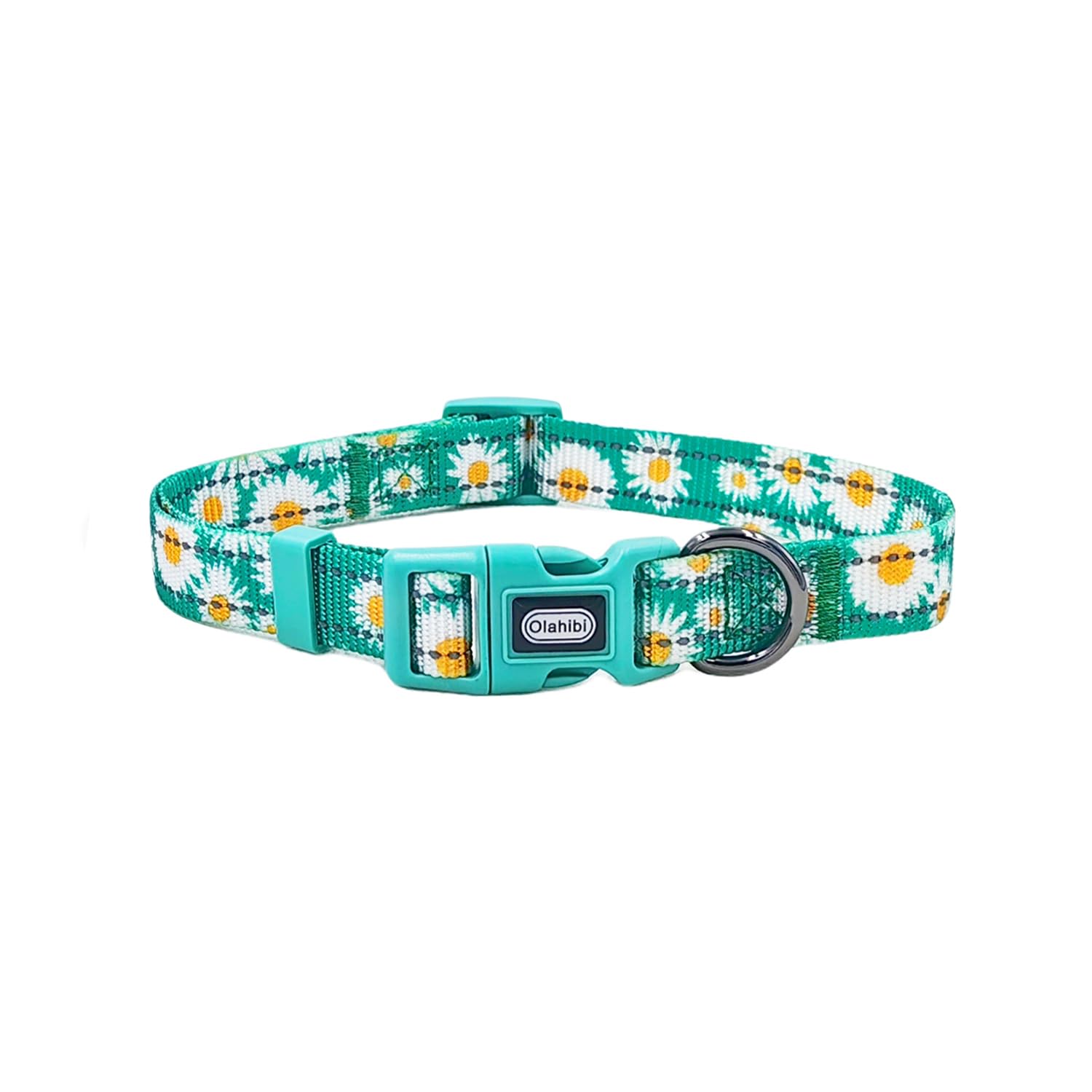 Olahibi Basic Dog Collar, Soft and Durable Polyester Material, Adjustable Length, for Small Dogs.(S, Green Daisy)