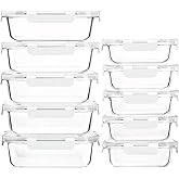 [10-Pack]Glass Meal Prep Containers with Lids, MCIRCO Glass Food Storage Containers with Snap Locking Lids, Airtight Lunch Containers, Microwave, Oven, Freezer and Dishwasher, White