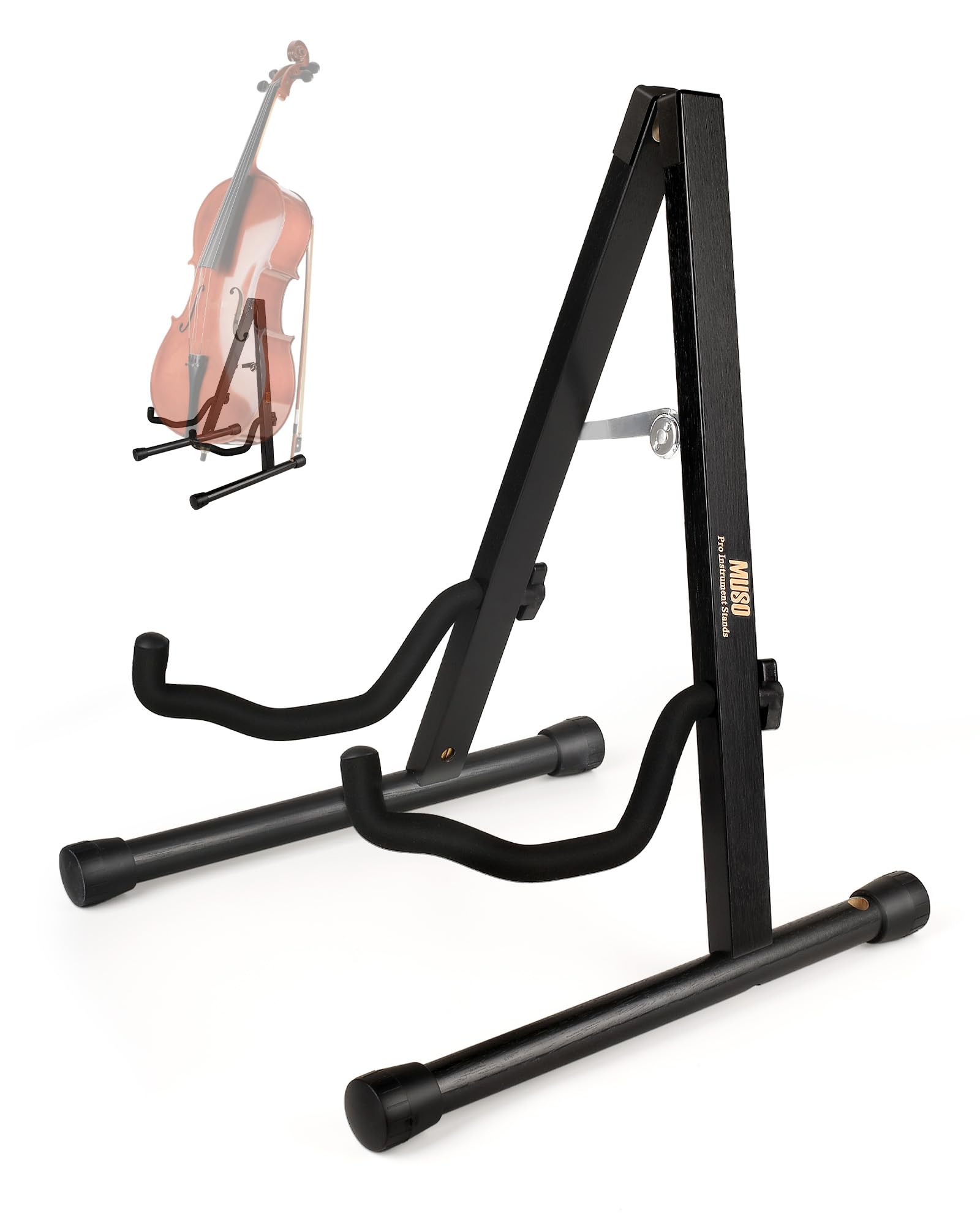 Photo 1 of MUSO Cello Stand with Bow Holder,A-Frame Floor Stand with Padded Foam, Handcrafted Cello Rack Fits 1/2, 3/4, 7/8, 4/4 Full-Size and Guitar, Instrument Holder for Home and Studio Display