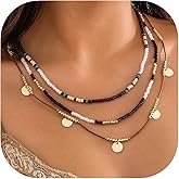 ALEXTINA Boho Beaded Choker Necklace Multi Layered Necklaces for Women Star Necklace Coin Necklace
