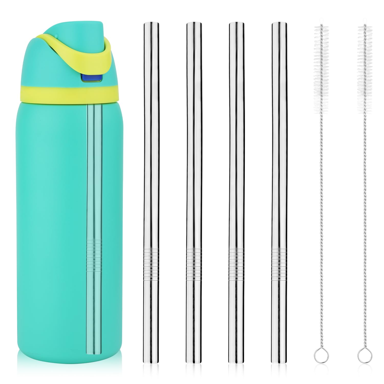 4pcs Metal Straw Replacement for Owala Water Bottle 40 oz, with 2 Straw Cleaning Brushes Reusable Stainless Steel Straws Travel Cup Parts Accessories Straws Compatible with Owala Water Bottle 40 oz