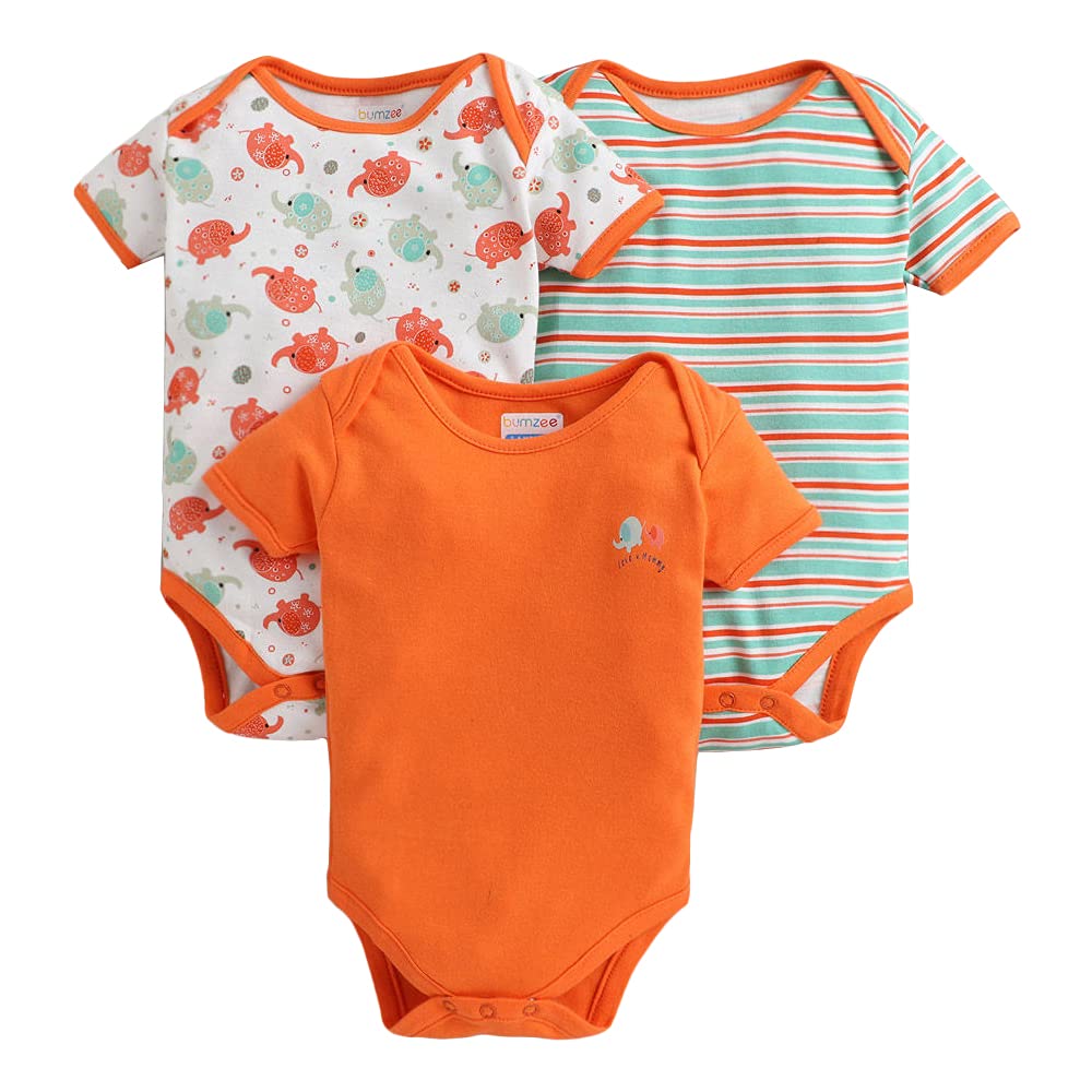 Buy Hopscotch Baby Boys and Baby Girls Cotton Half Sleeves Onesies Pack of 3 in Orange Color at